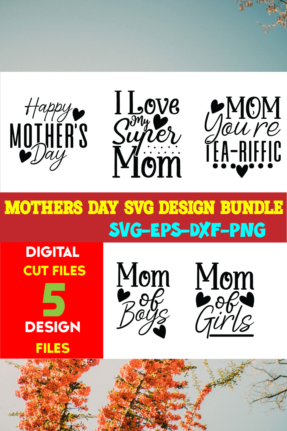 Mothers Day T-shirt Design Bundle Volume-23 pinterest preview image.