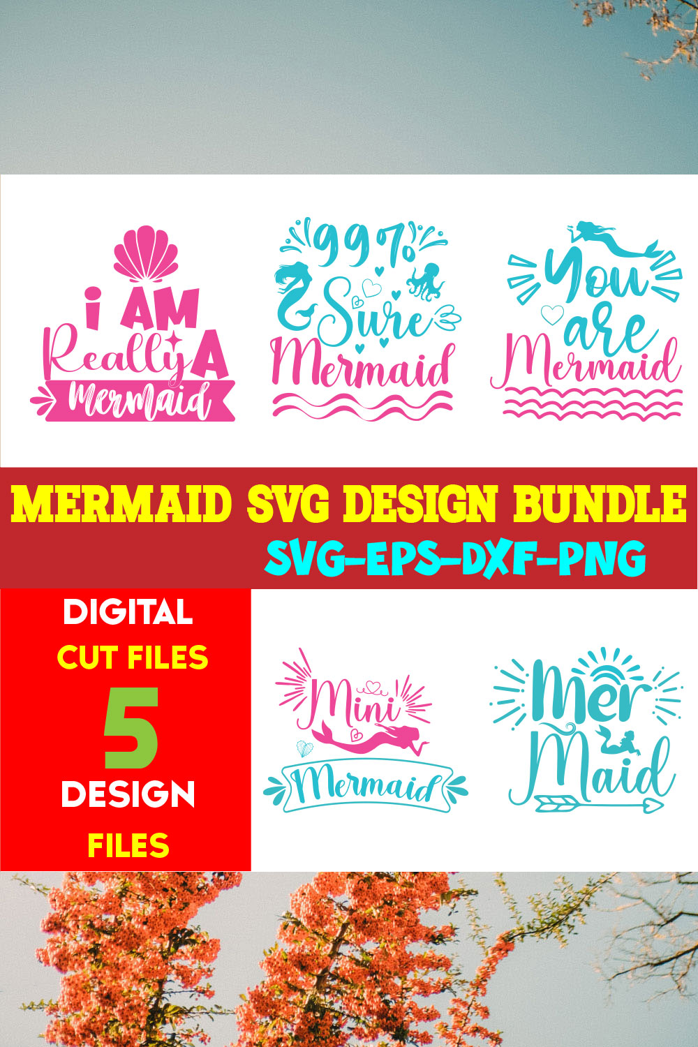 Mermaid T-shirt Design Bundle volume -02 pinterest preview image.