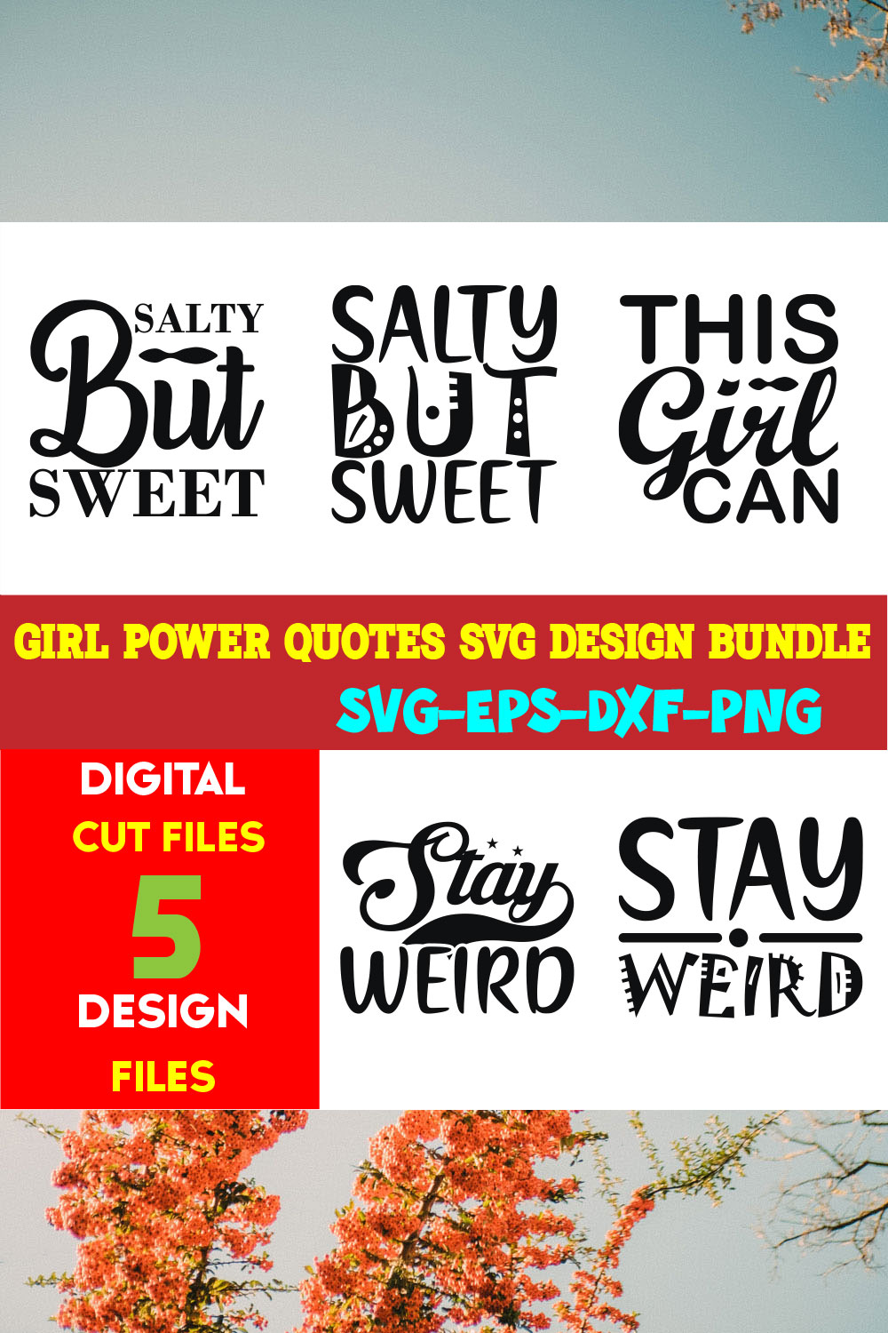 Girl Power Quotes T-shirt Design Bundle Vol-01 pinterest preview image.