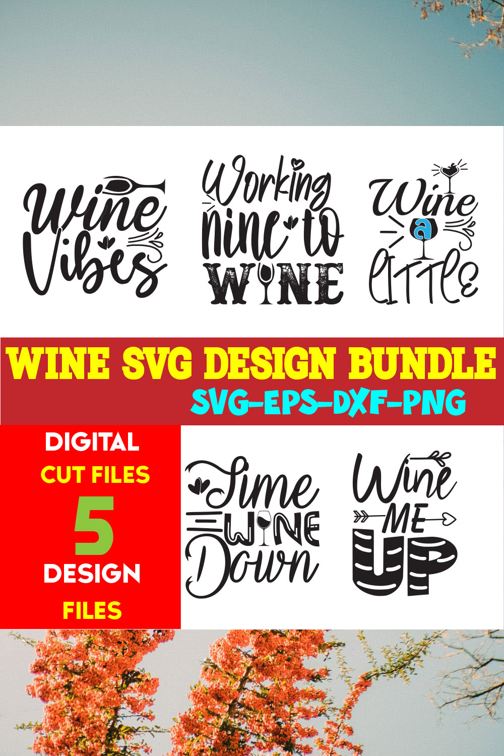 Wine T-shirt Design Bundle volume -02 pinterest preview image.