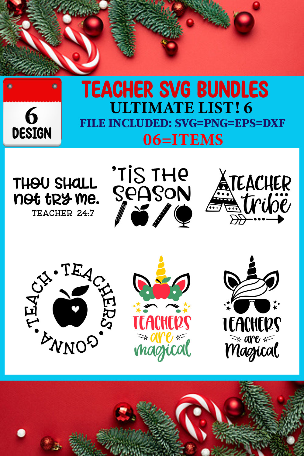 Teacher T-shirt Design Bundle pinterest preview image.