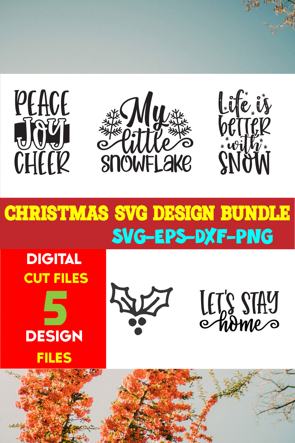 Christmas SVG T-shirt Design Bundle Volume-75 pinterest preview image.