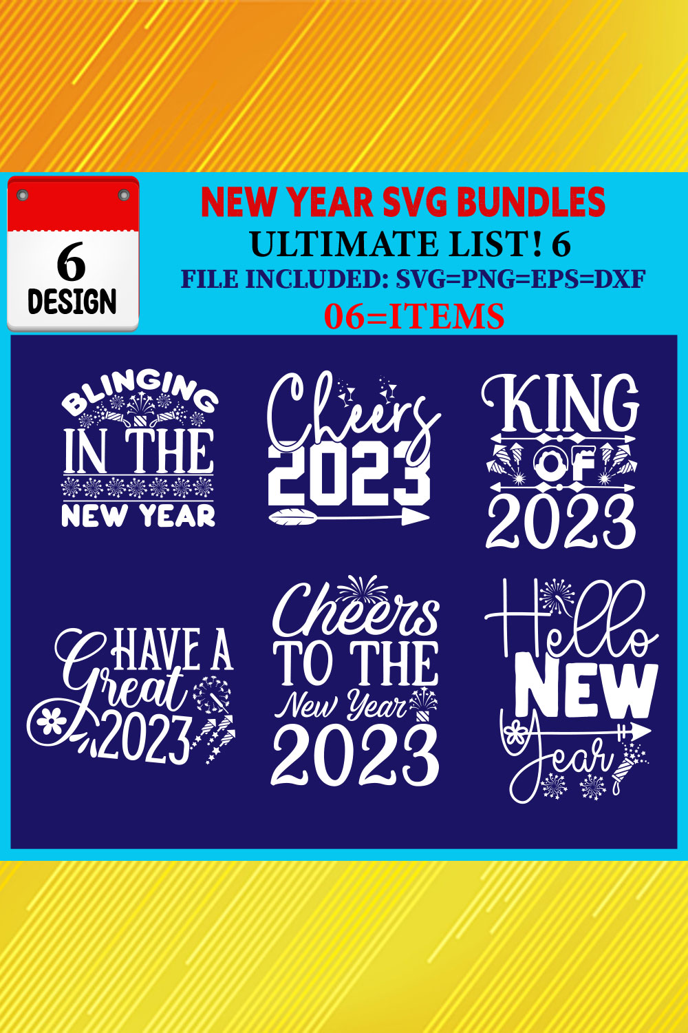 New Year T-shirt Design Bundle Vol-11 pinterest preview image.