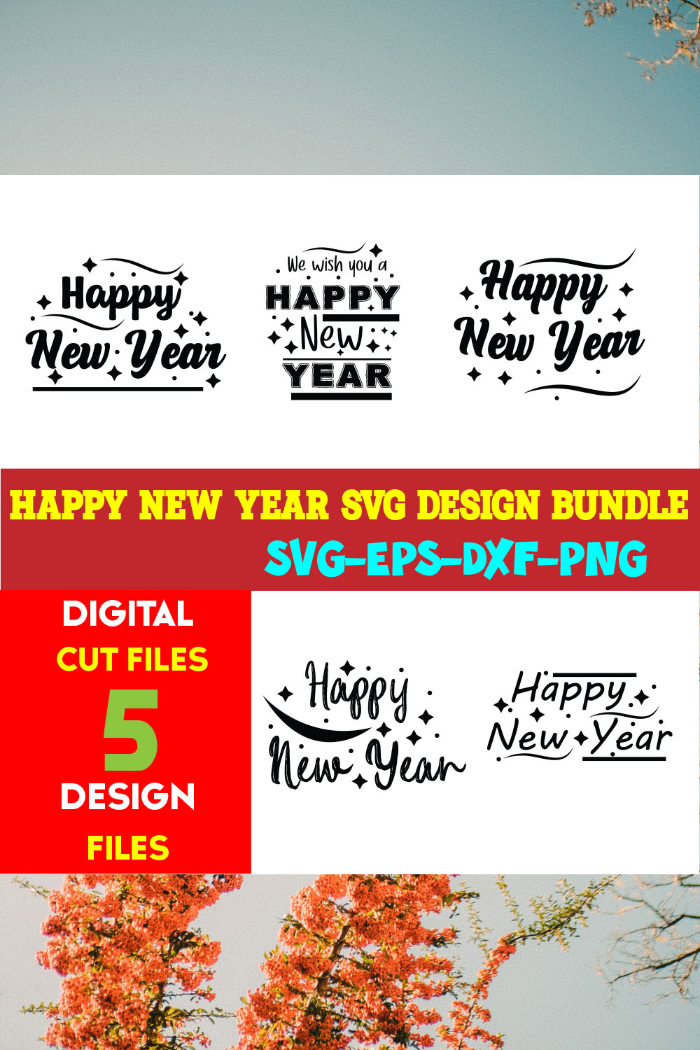 Happy New Year T-shirt Design Bundle Volume-05 pinterest preview image.