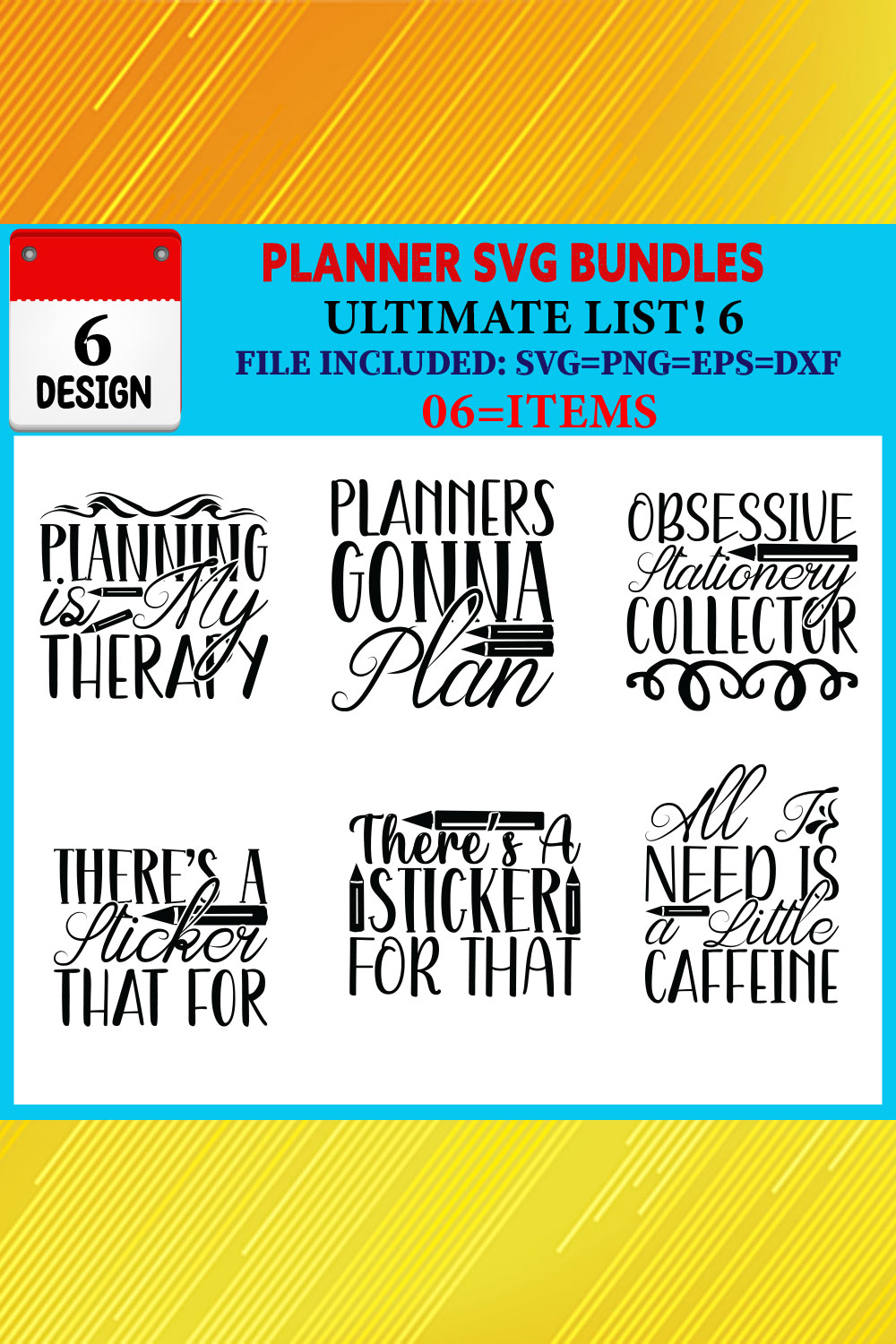 Planner T-shirt Design Bundle Vol-03 pinterest preview image.