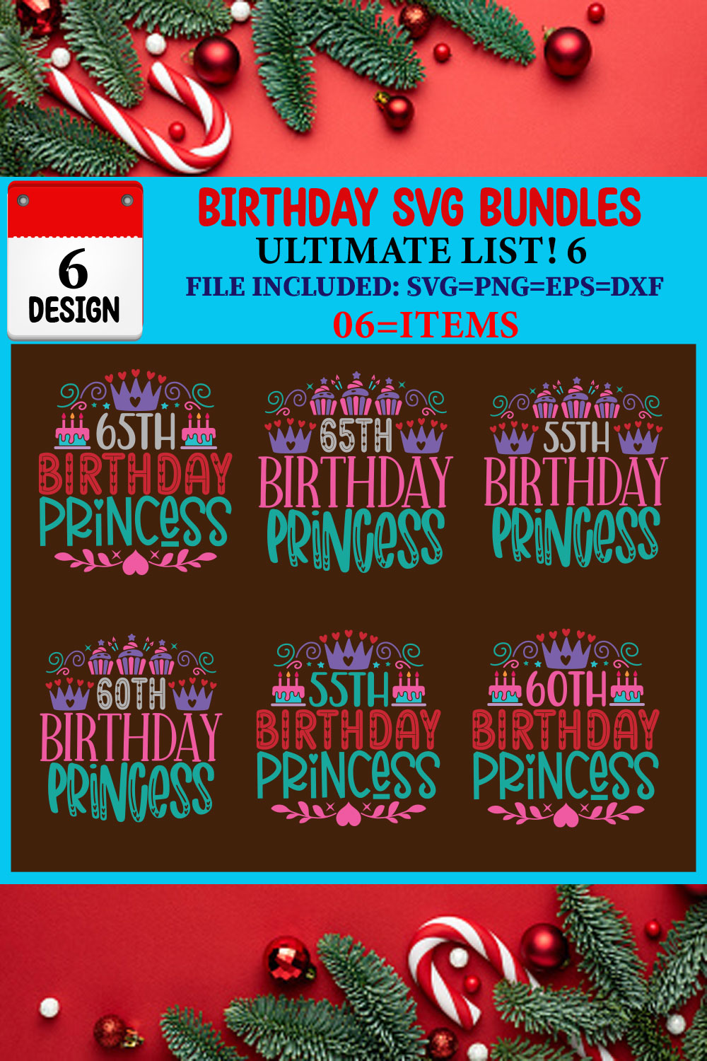 Birthday SVG T-shirt Design Bundle pinterest preview image.