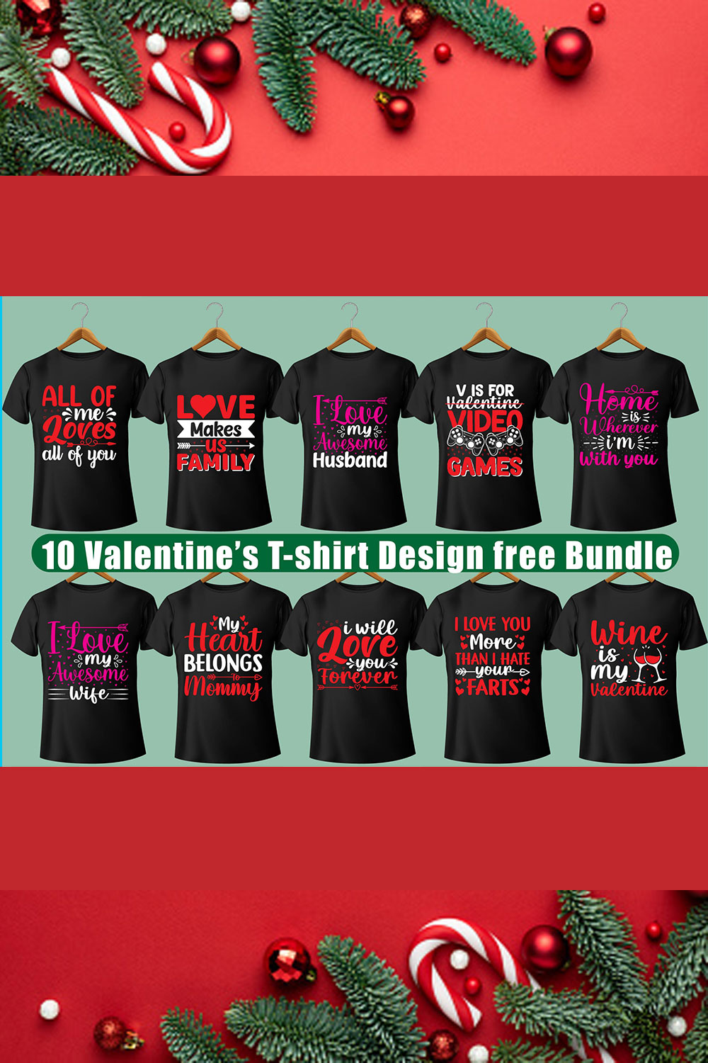 Valentines T-shirt Design Bundle pinterest preview image.