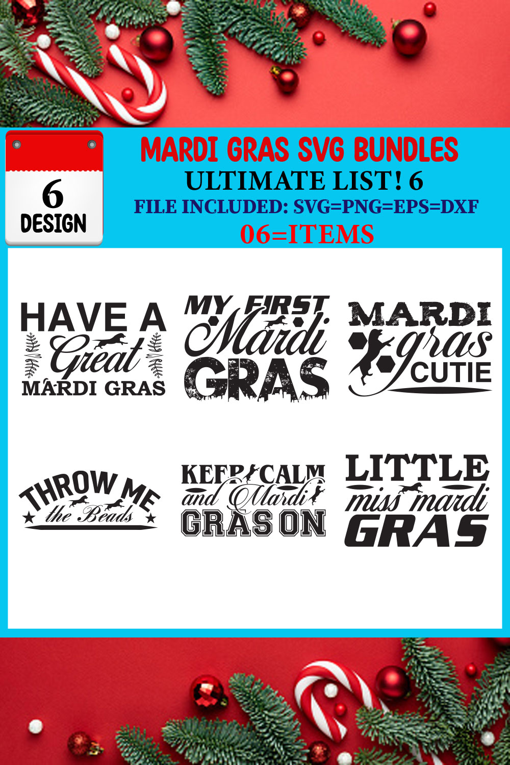 Mardi Gras T-shirt Design Bundle pinterest preview image.