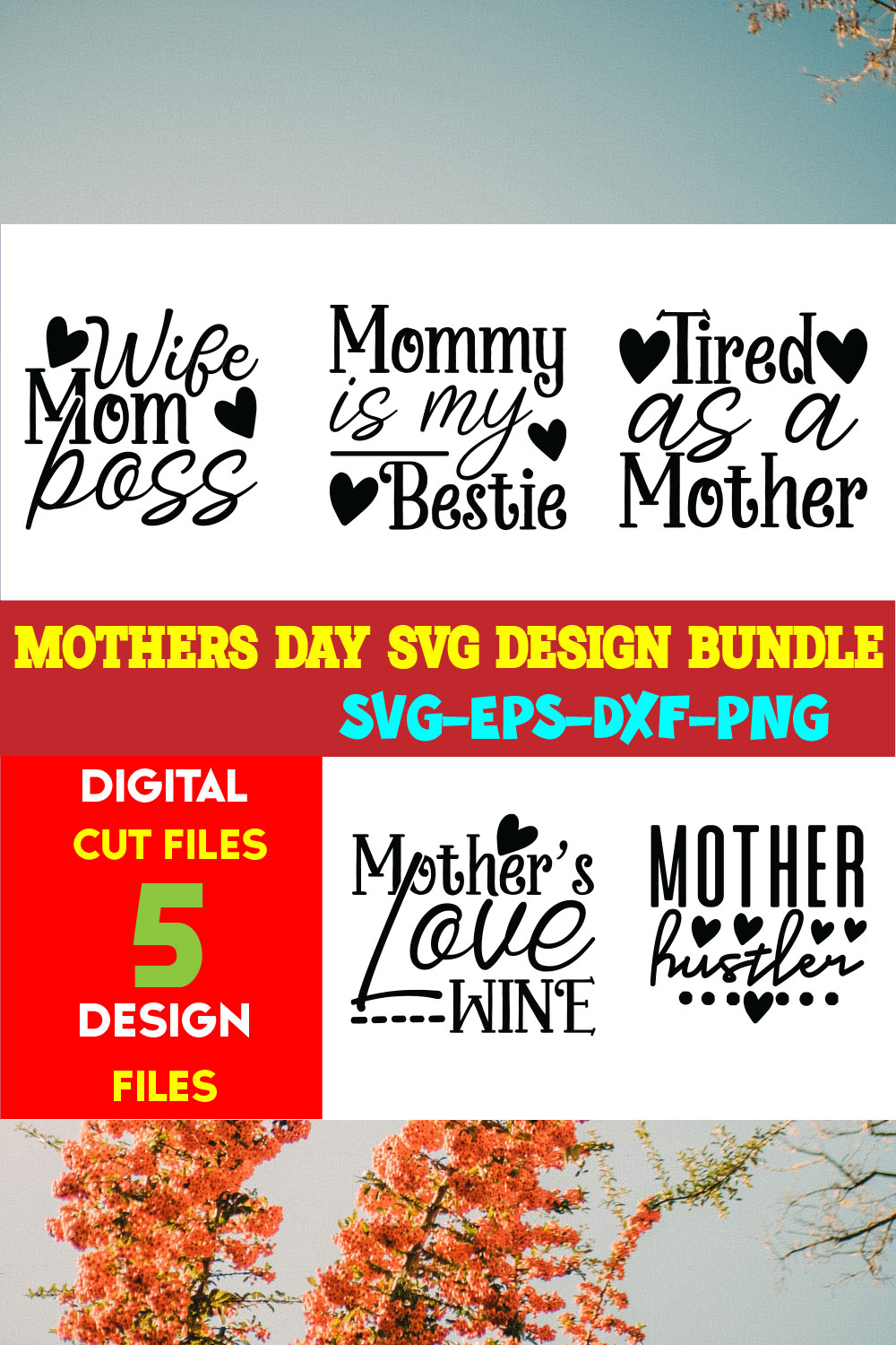 Mothers Day T-shirt Design Bundle Volume-21 pinterest preview image.