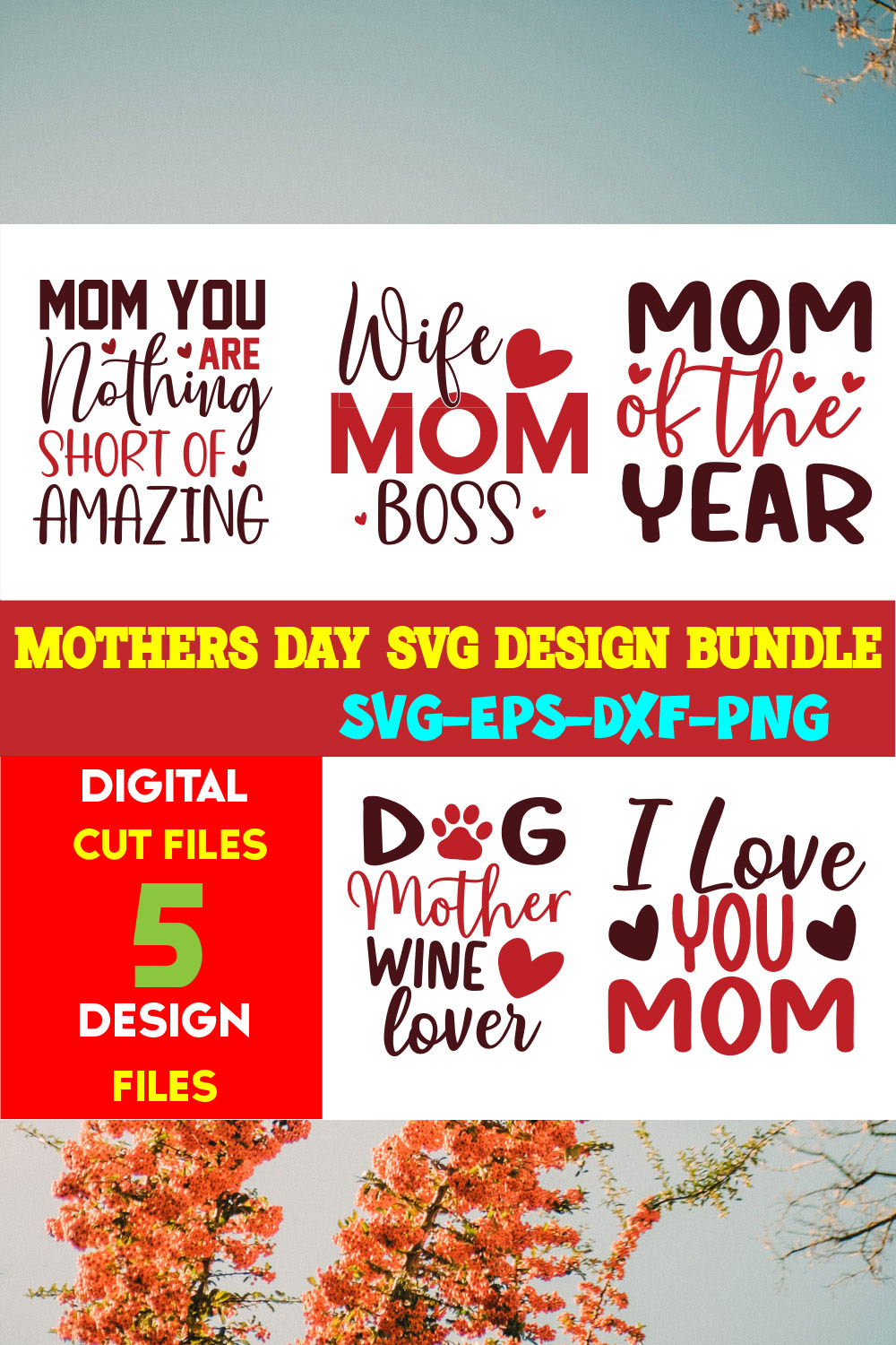 Mothers Day T-shirt Design Bundle Volume-18 pinterest preview image.