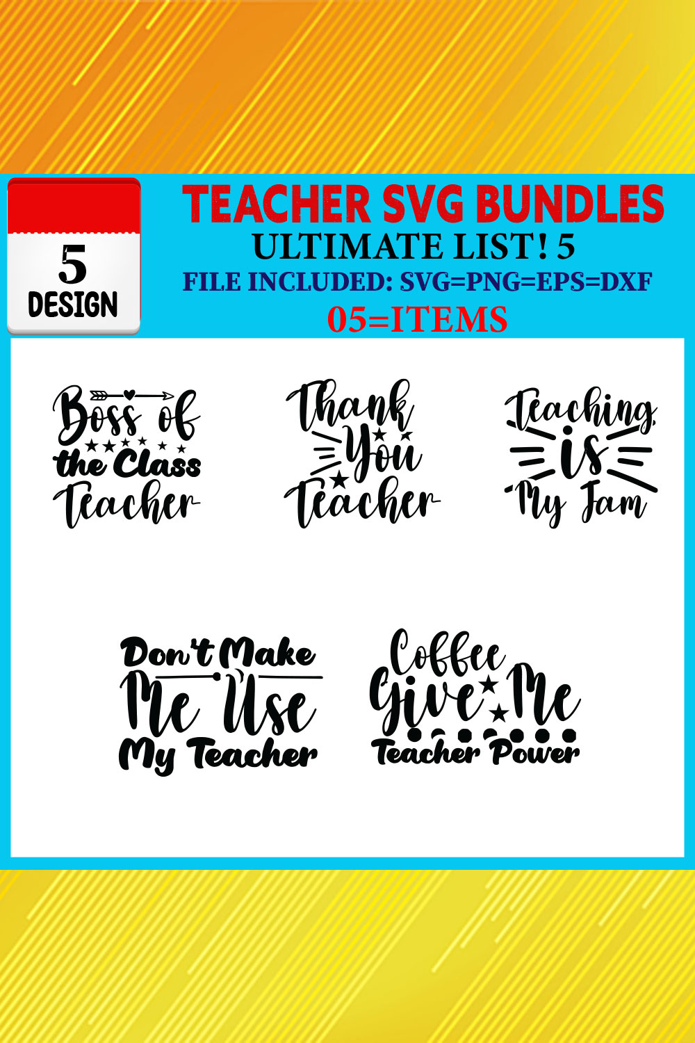 Teacher T-shirt Design Bundle Vol-07 pinterest preview image.