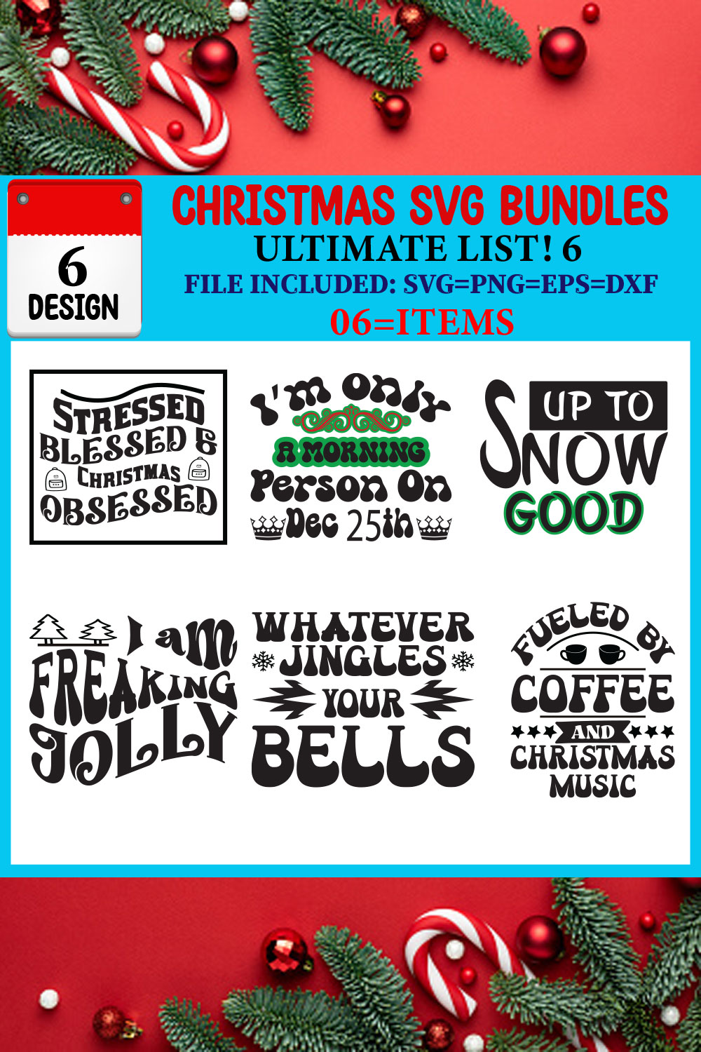 Christmas SVG T-shirt Design Bundle pinterest preview image.