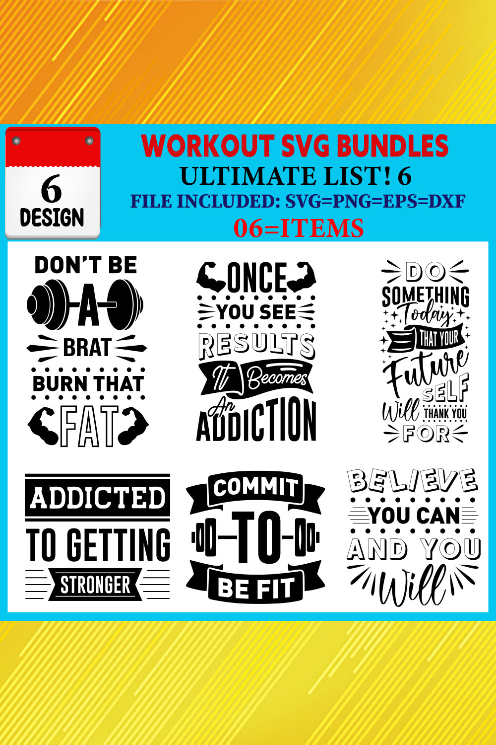 Workout T-shirt Design Bundle Vol-01 pinterest preview image.