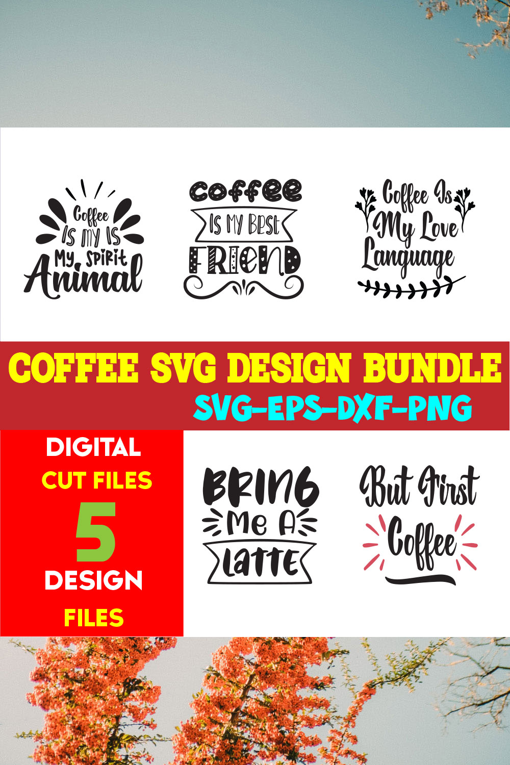 Coffee SVG T-shirt Design Bundle Volume-01 pinterest preview image.