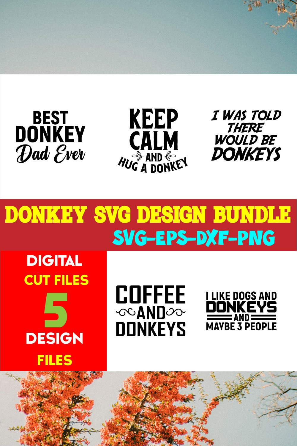 Donkey SVG T-shirt Design Bundle Volume-04 pinterest preview image.