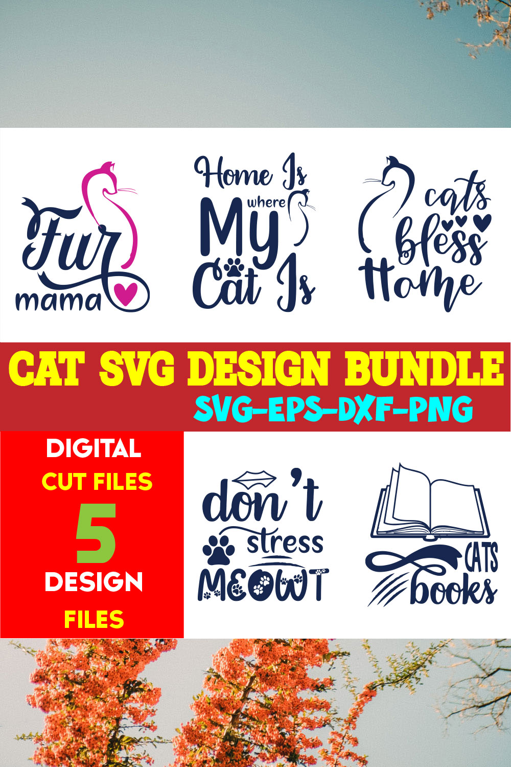 Cat T-shirt Design Bundle Volume-21 pinterest preview image.