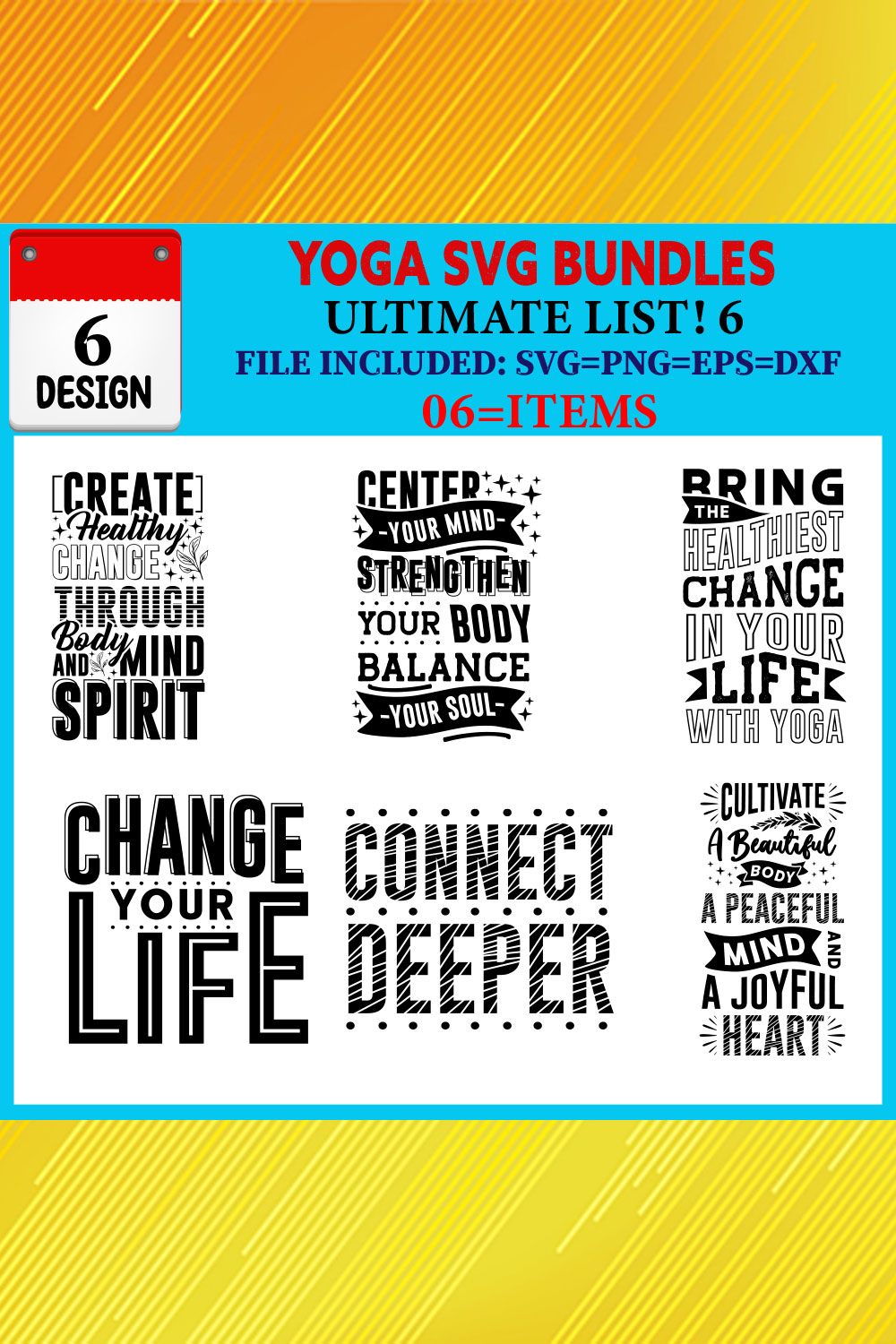 Yoga T-shirt Design Bundle Vol-03 pinterest preview image.