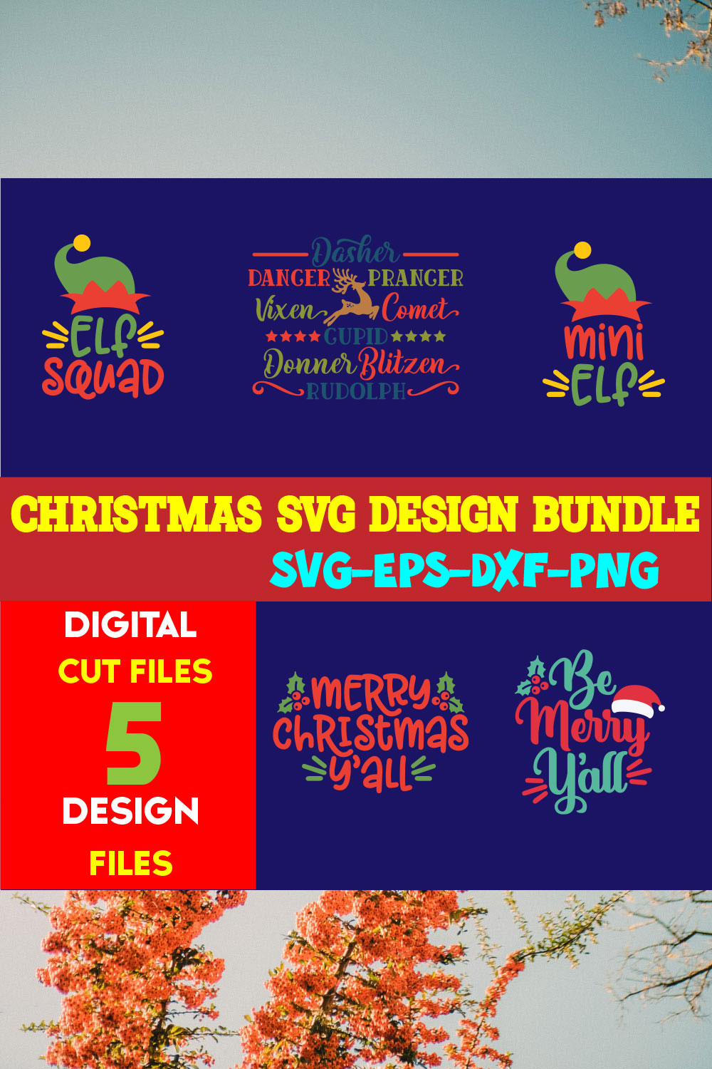 Christmas SVG T-shirt Design Bundle Volume-83 pinterest preview image.