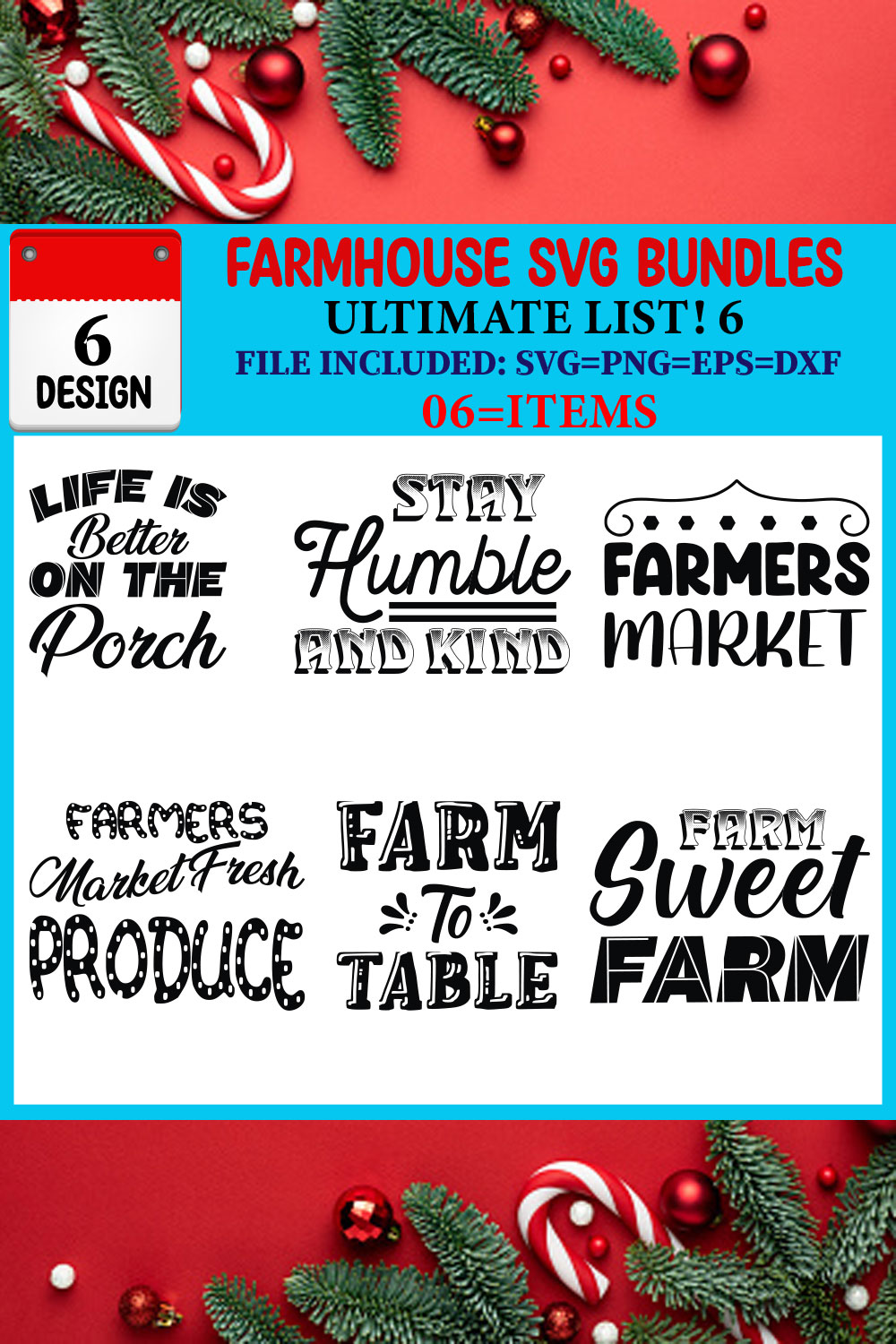 Farmhouse SVG T-shirt Design Bundle pinterest preview image.