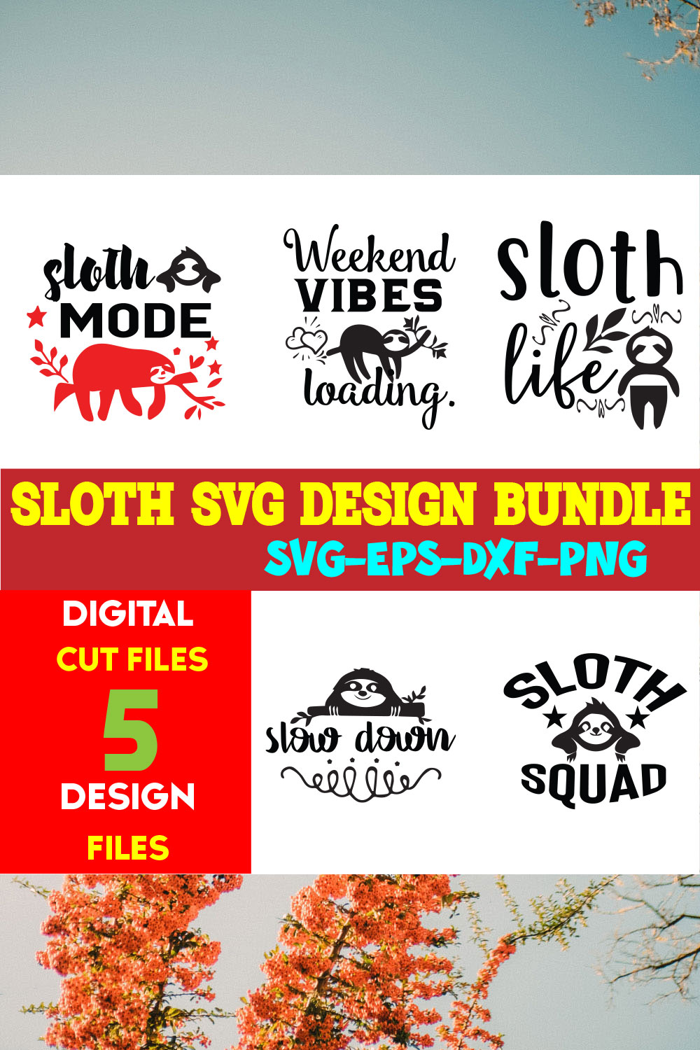 Sloth T-shirt Design Bundle Vol-09 pinterest preview image.