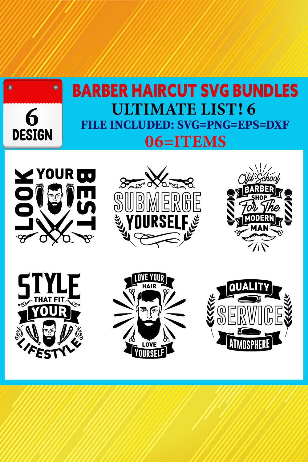 Barber Haircut T-shirt Design Bundle Vol-04 pinterest preview image.