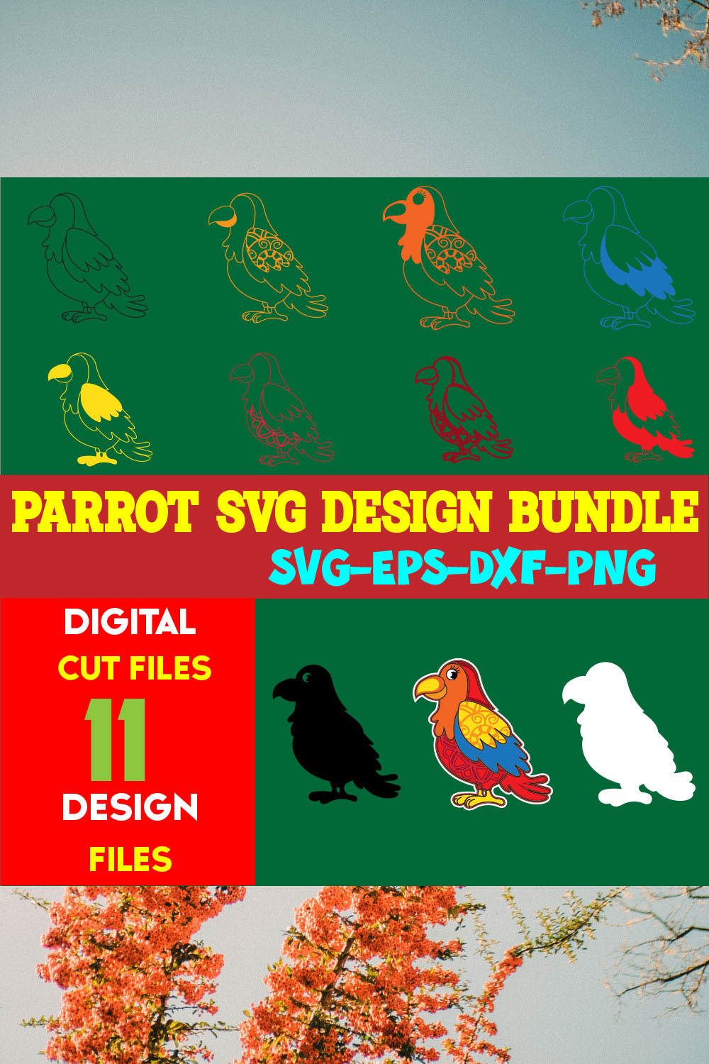 Parrot SVG Design Bundle pinterest preview image.