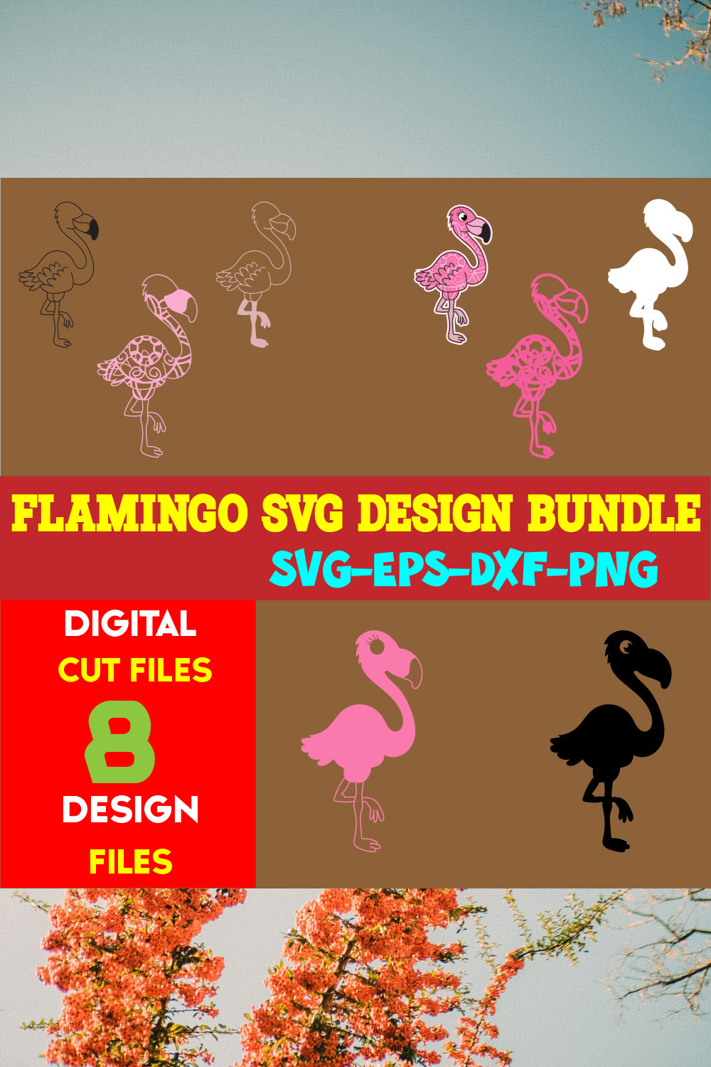 Flamingo SVG Design Bundle pinterest preview image.