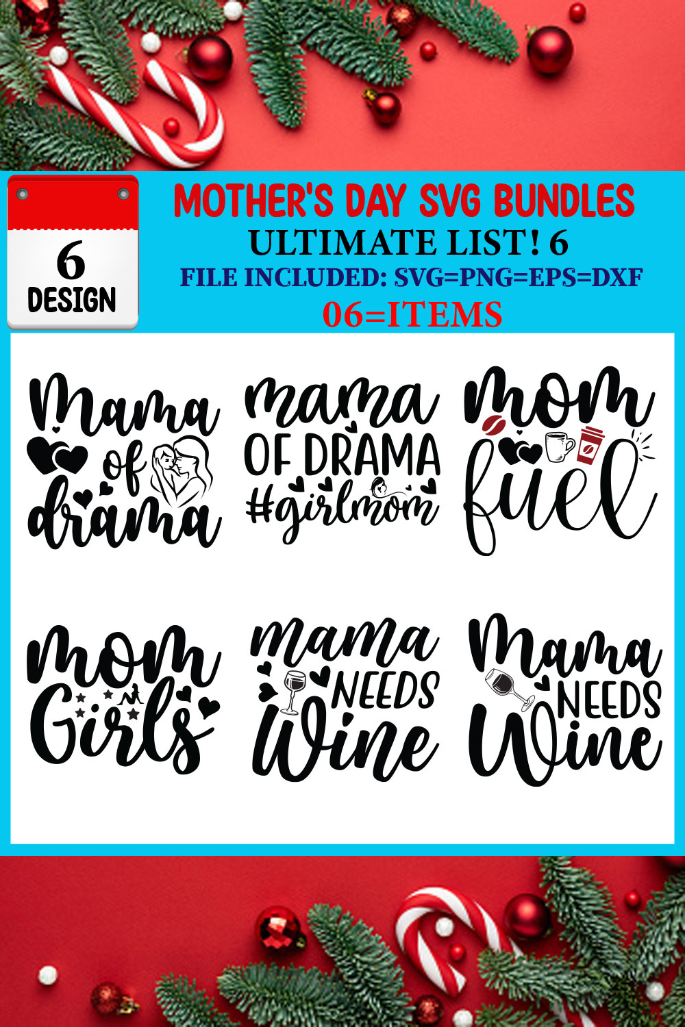 Mother's Day T-shirt Design Bundle pinterest preview image.