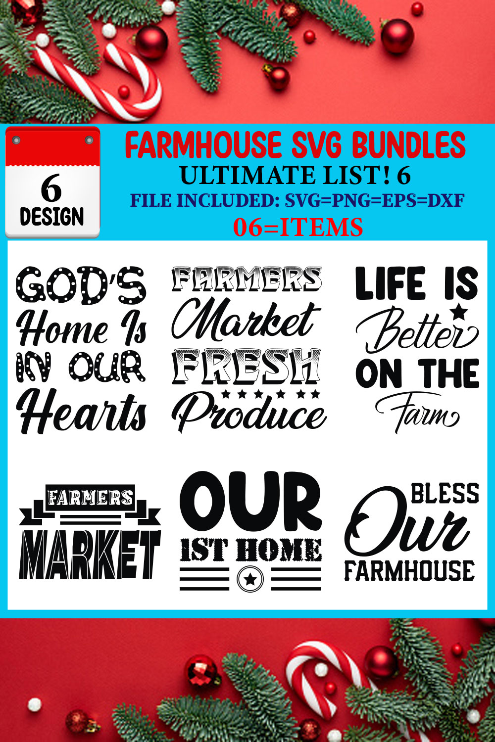 Farmhouse SVG T-shirt Design Bundle pinterest preview image.