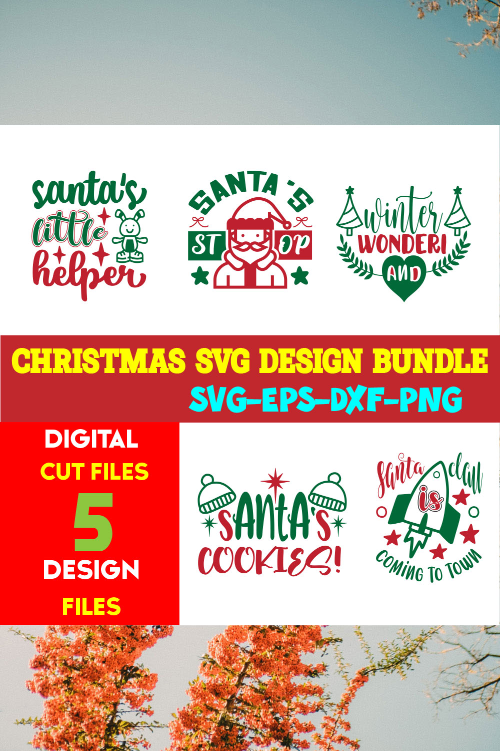 Christmas SVG T-shirt Design Bundle Volume-53 pinterest preview image.