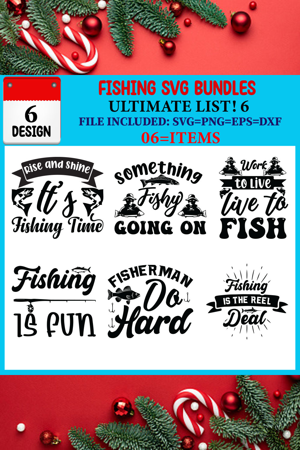 Fishing SVG T-shirt Design Bundle pinterest preview image.