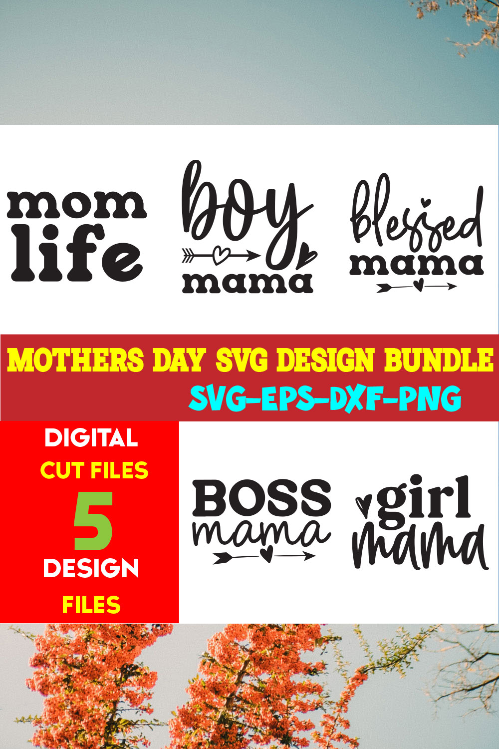 Mothers Day T-shirt Design Bundle Volume-15 pinterest preview image.