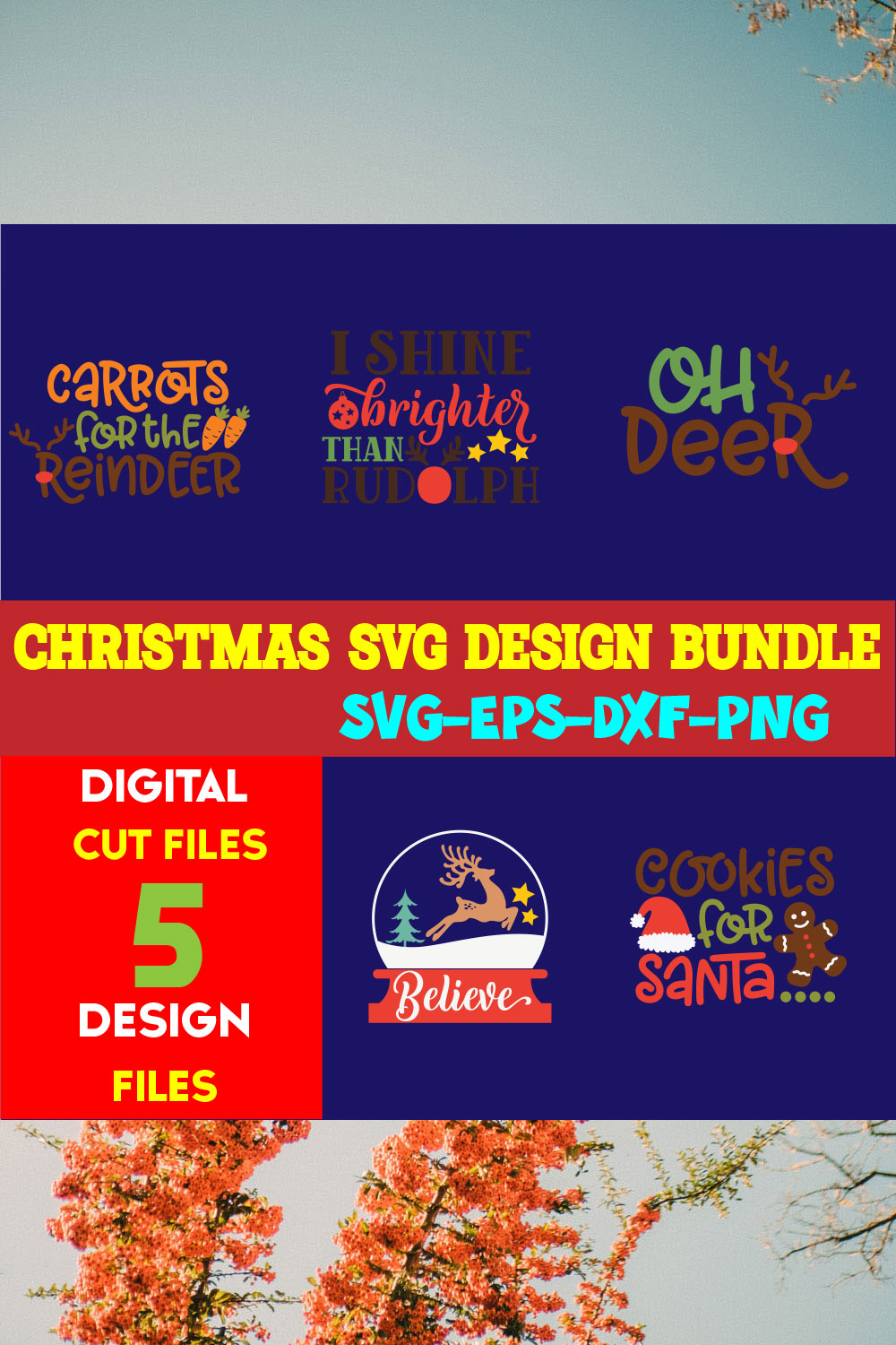 Christmas SVG T-shirt Design Bundle Volume-84 pinterest preview image.