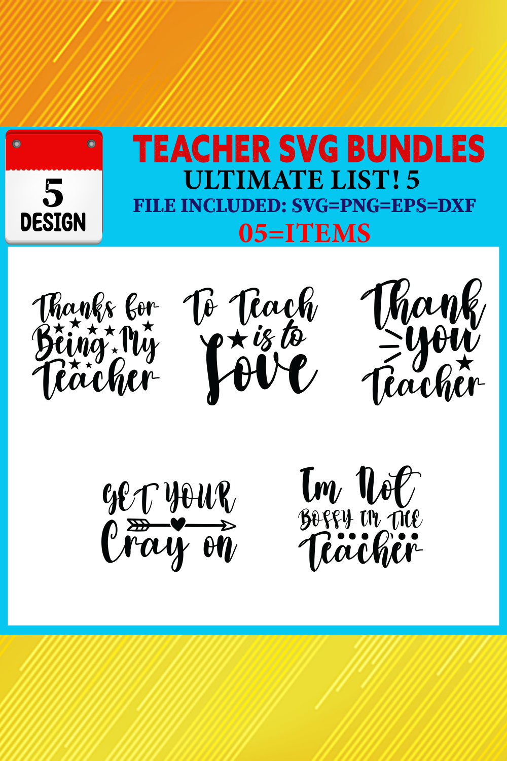 Teacher T-shirt Design Bundle Vol-06 pinterest preview image.