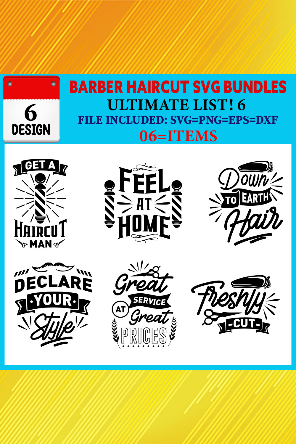 Barber Haircut T-shirt Design Bundle Vol-02 pinterest preview image.