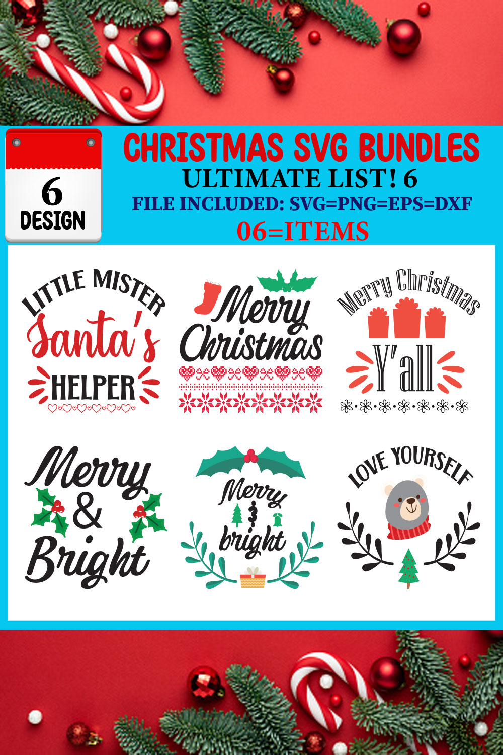 Christmas SVG T-shirt Design Bundle pinterest preview image.