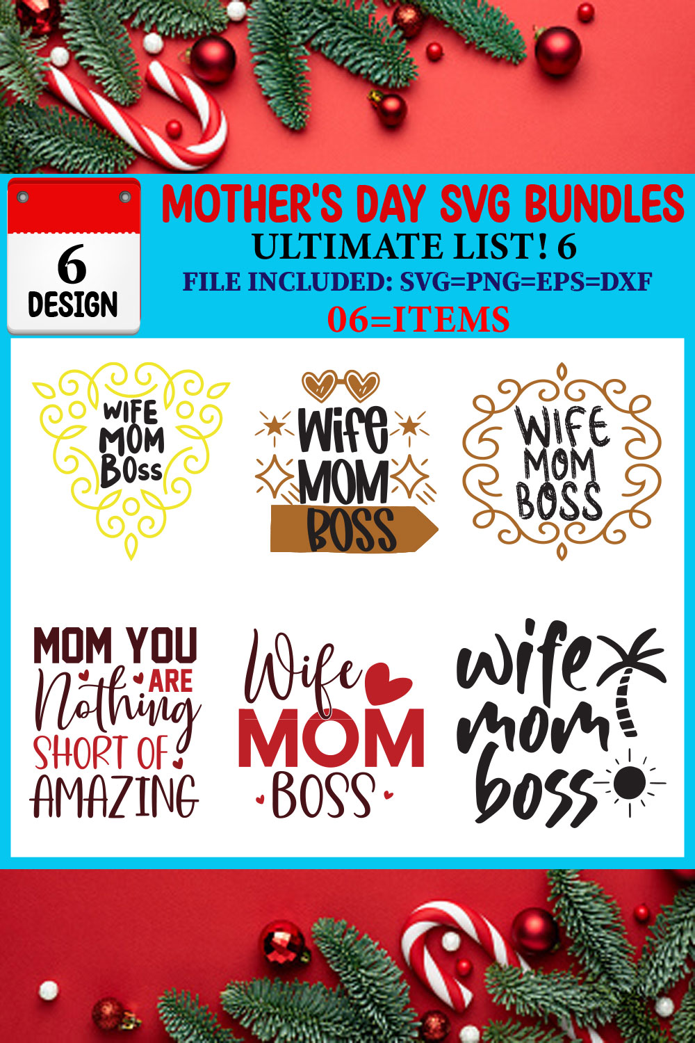 Mother's Day T-shirt Design Bundle pinterest preview image.