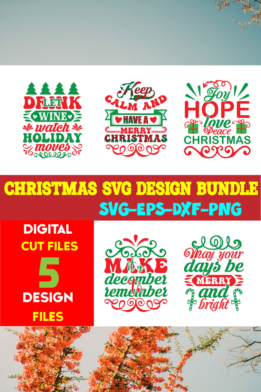 Christmas SVG T-shirt Design Bundle Volume-102 pinterest preview image.