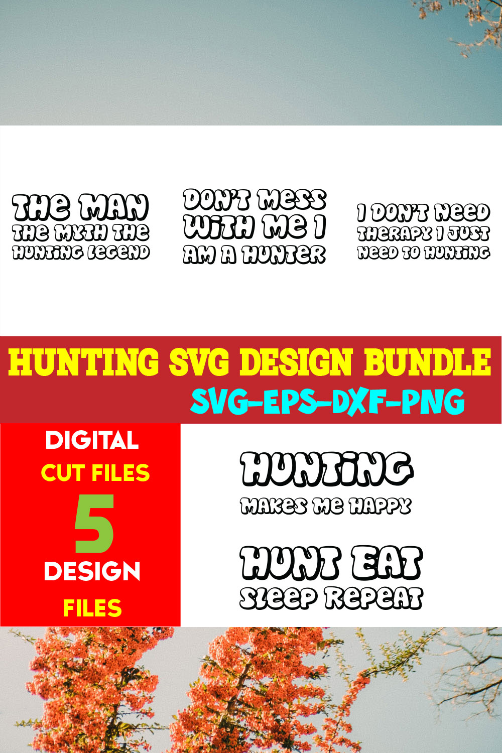 Hunting T-shirt Design Bundle Vol- 03 pinterest preview image.