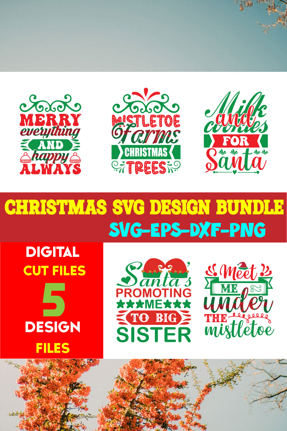 Christmas SVG T-shirt Design Bundle Volume-103 pinterest preview image.