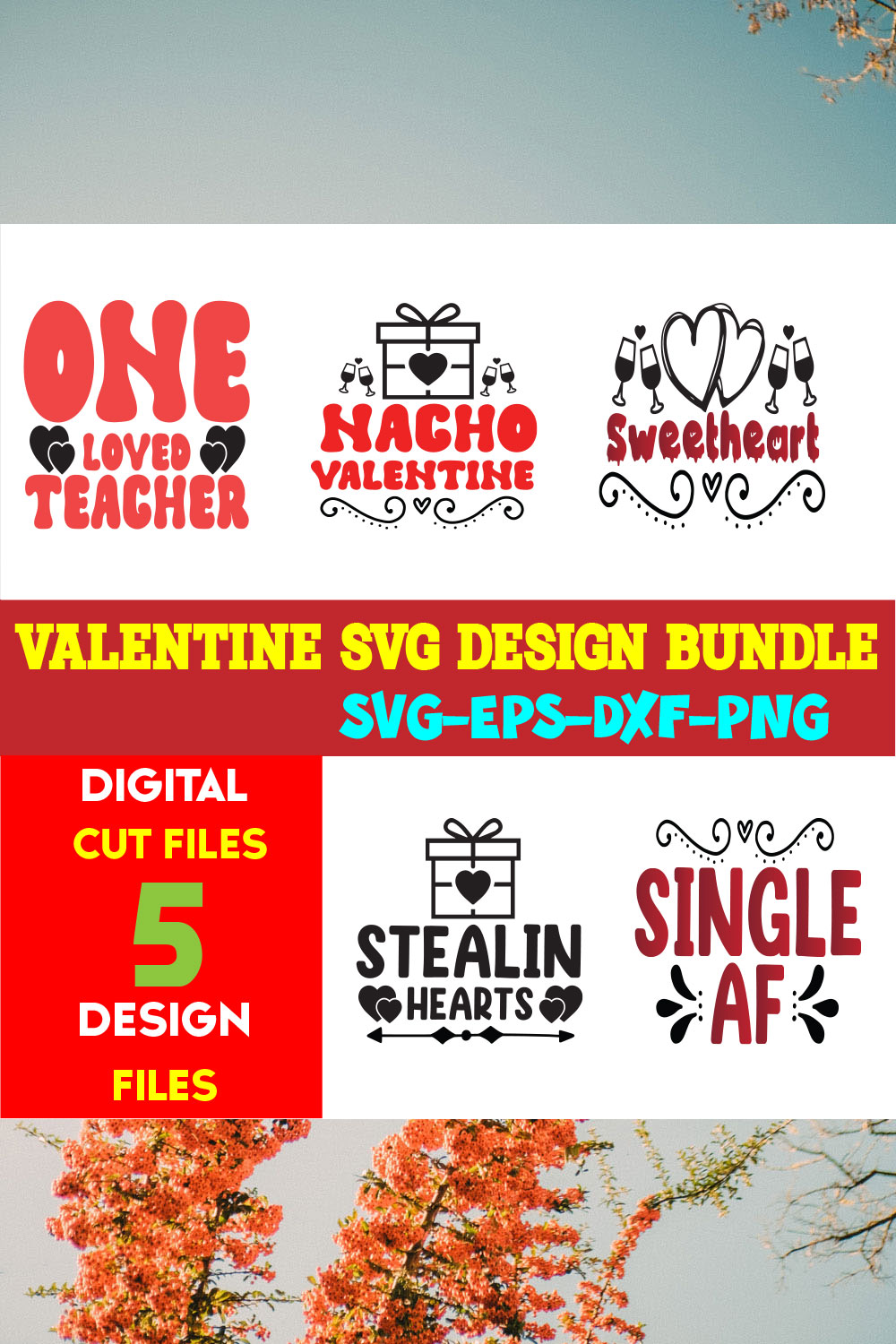 Valentine T-shirt Design Bundle Vol-28 pinterest preview image.