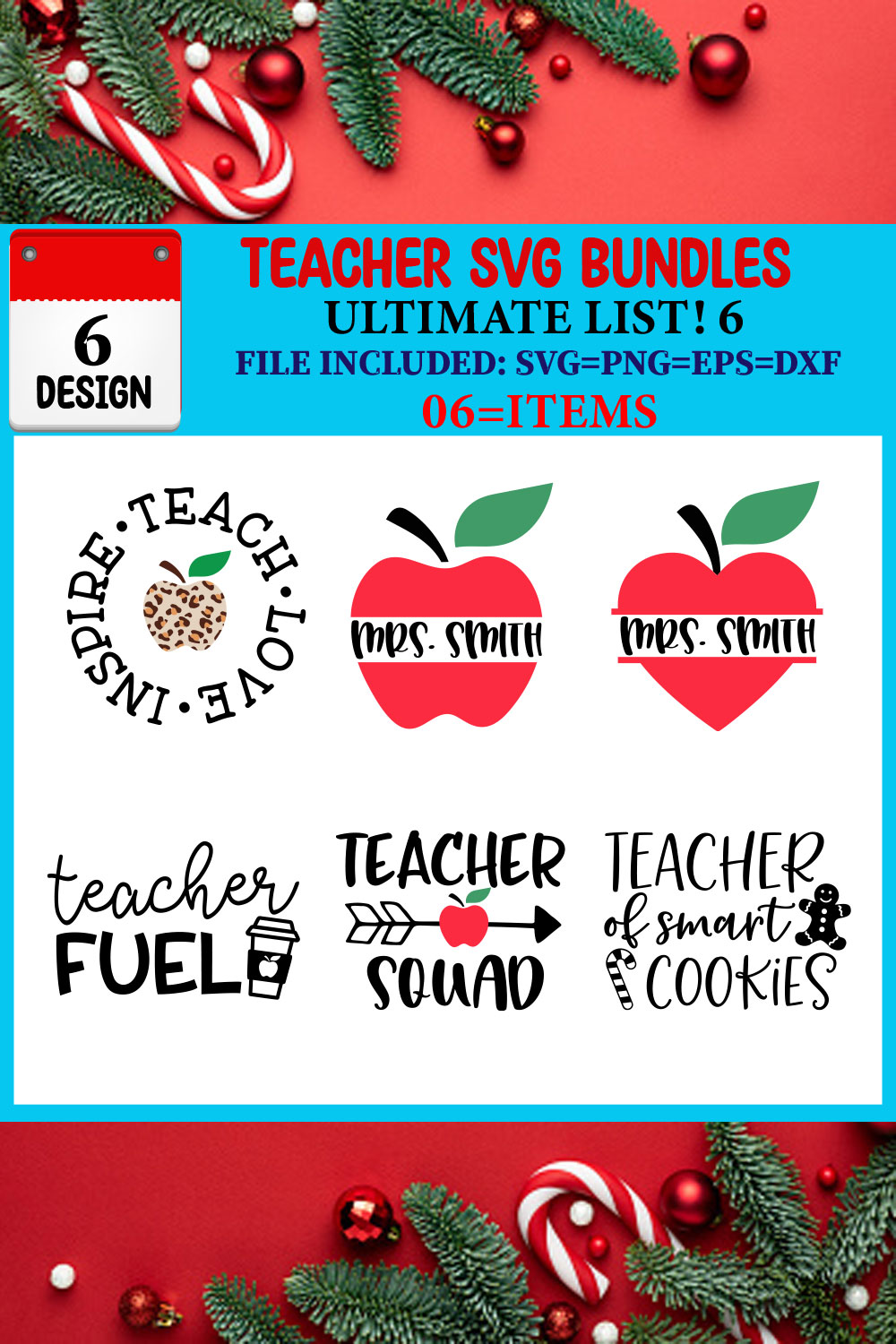 Teacher T-shirt Design Bundle pinterest preview image.