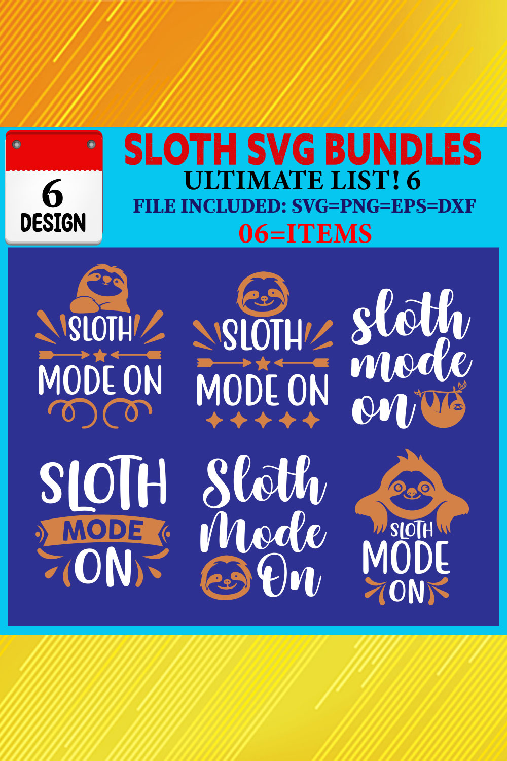 Sloth T-shirt Design Bundle Vol-04 pinterest preview image.