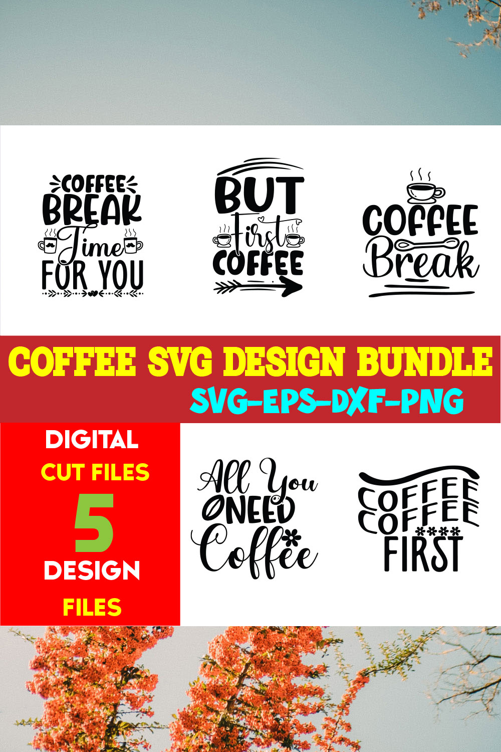 Coffee SVG T-shirt Design Bundle Volume-05 pinterest preview image.