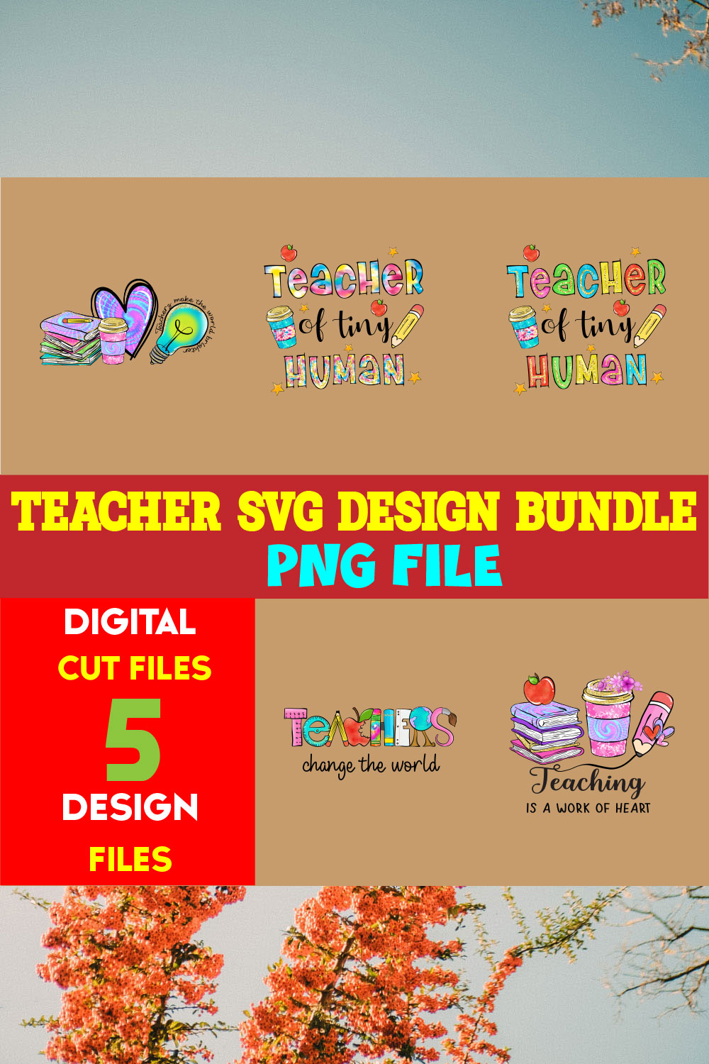 Teacher T-shirt Design Bundle volume -04 pinterest preview image.