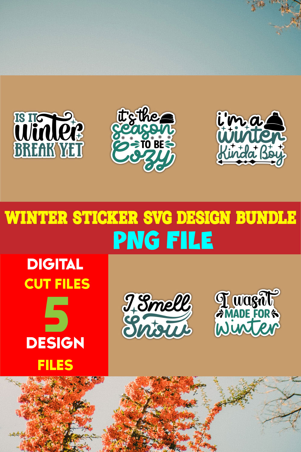 Winter Sticker T-shirt Design Bundle volume -05 pinterest preview image.