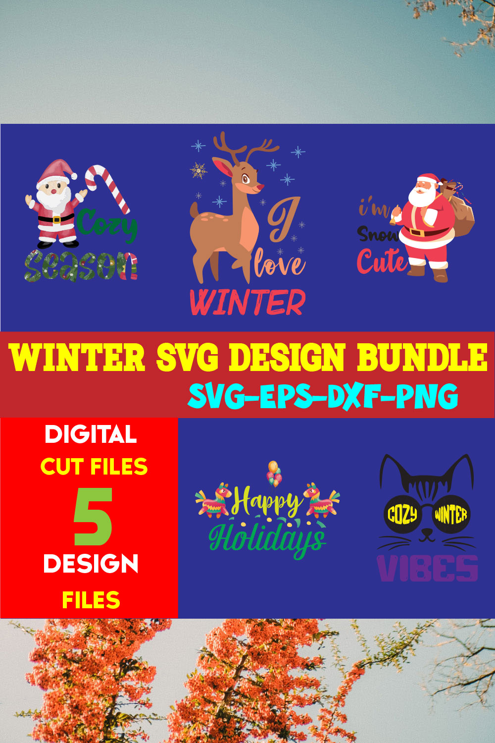 Winter Sticker T-shirt Design Bundle volume -06 pinterest preview image.