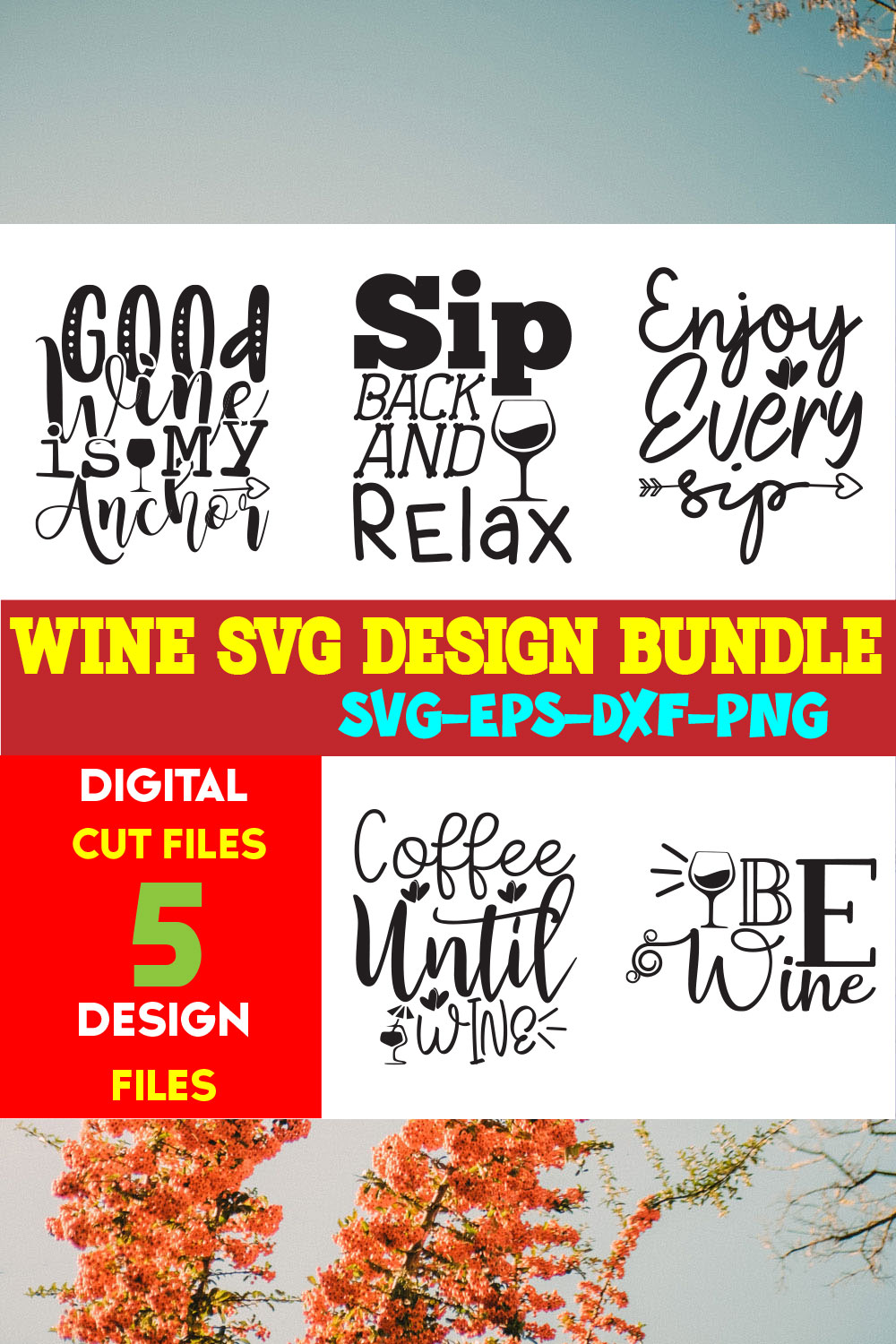 Wine T-shirt Design Bundle volume -01 pinterest preview image.