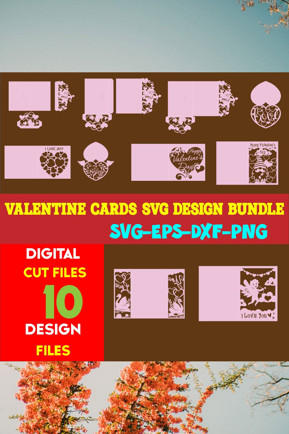 Valentine cards SVG Design Bundle pinterest preview image.