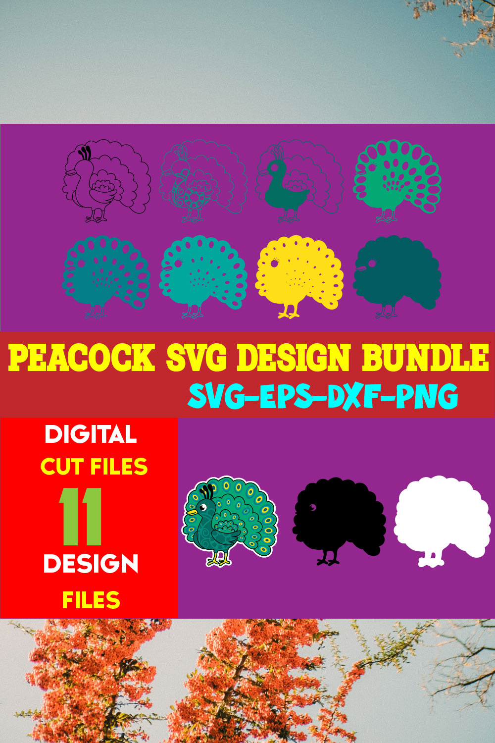 Peacock SVG Design Bundle pinterest preview image.